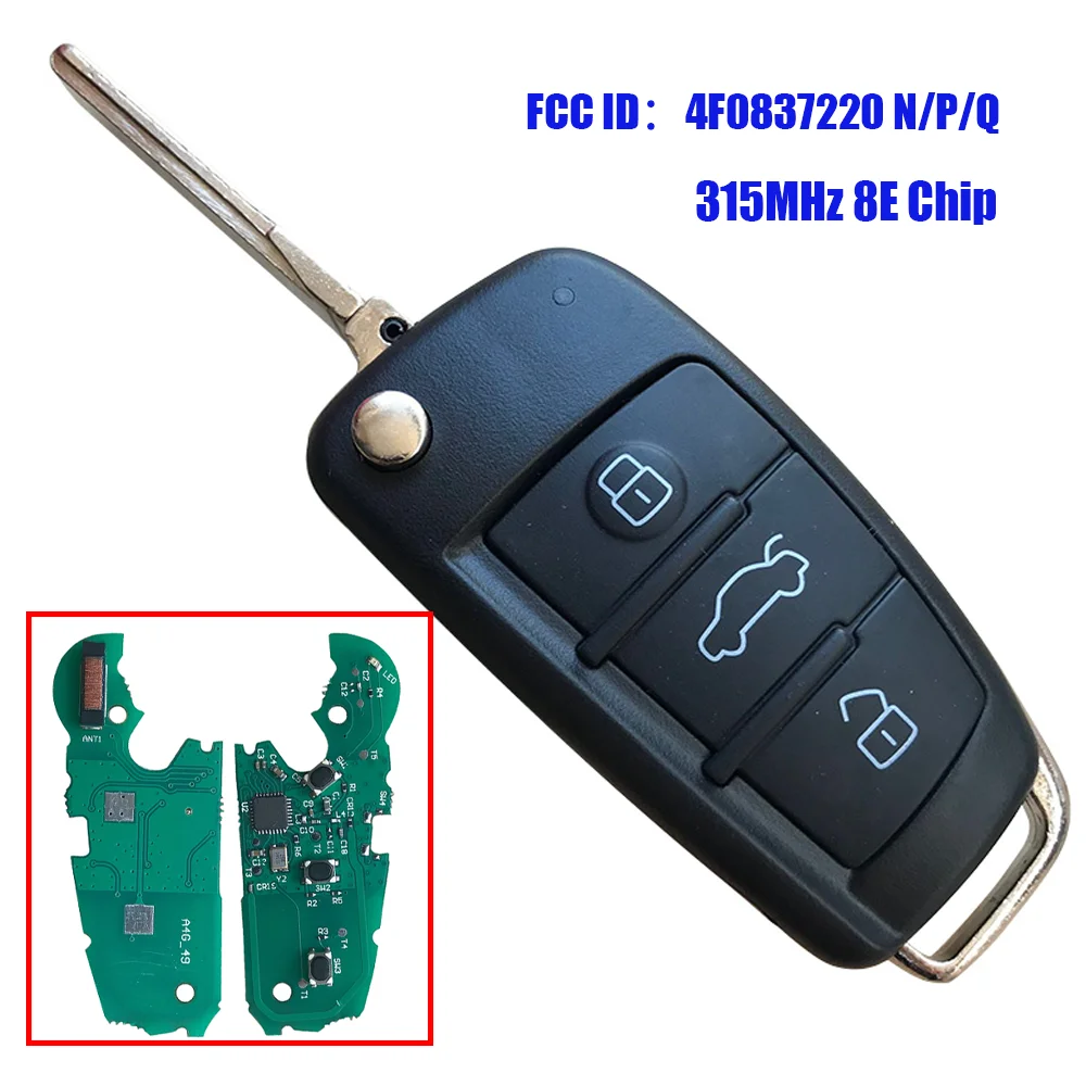 3 Button Folding Flip Remote Key Fob 433mhz 868MHz Special 8E Chip For Audi Q7 8E0 837 220R 315Mhz For A6L 8E0837220Q