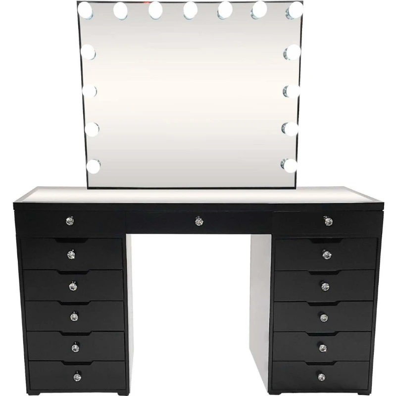 

Black Large Vanity Table + Mirror with Storage and Bluetooth