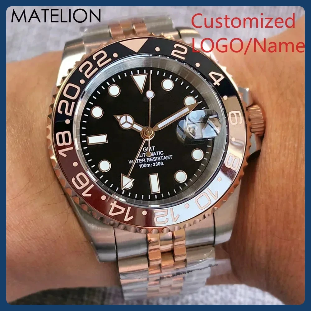 A333 مخزن 40 مللي متر حركة ميكانيكية أوتوماتيكية الغوص موضة ساعة رياضية السيراميك الحافة الياقوت الرجال الساعات حسب الطلب