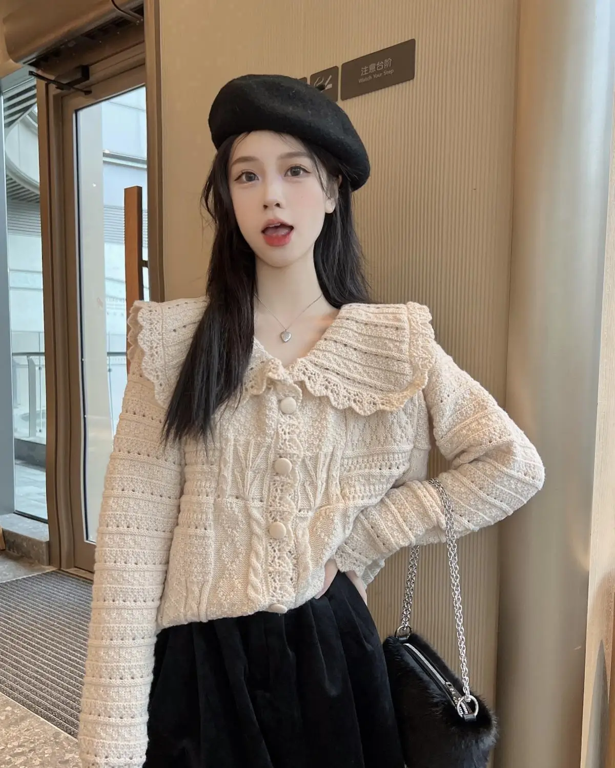 Autumn and Winter Goods Sensation Lazy Wind Soft Glutinous Heavy Industry Doll Collar Twisted Flower Knitted Sweater for Women