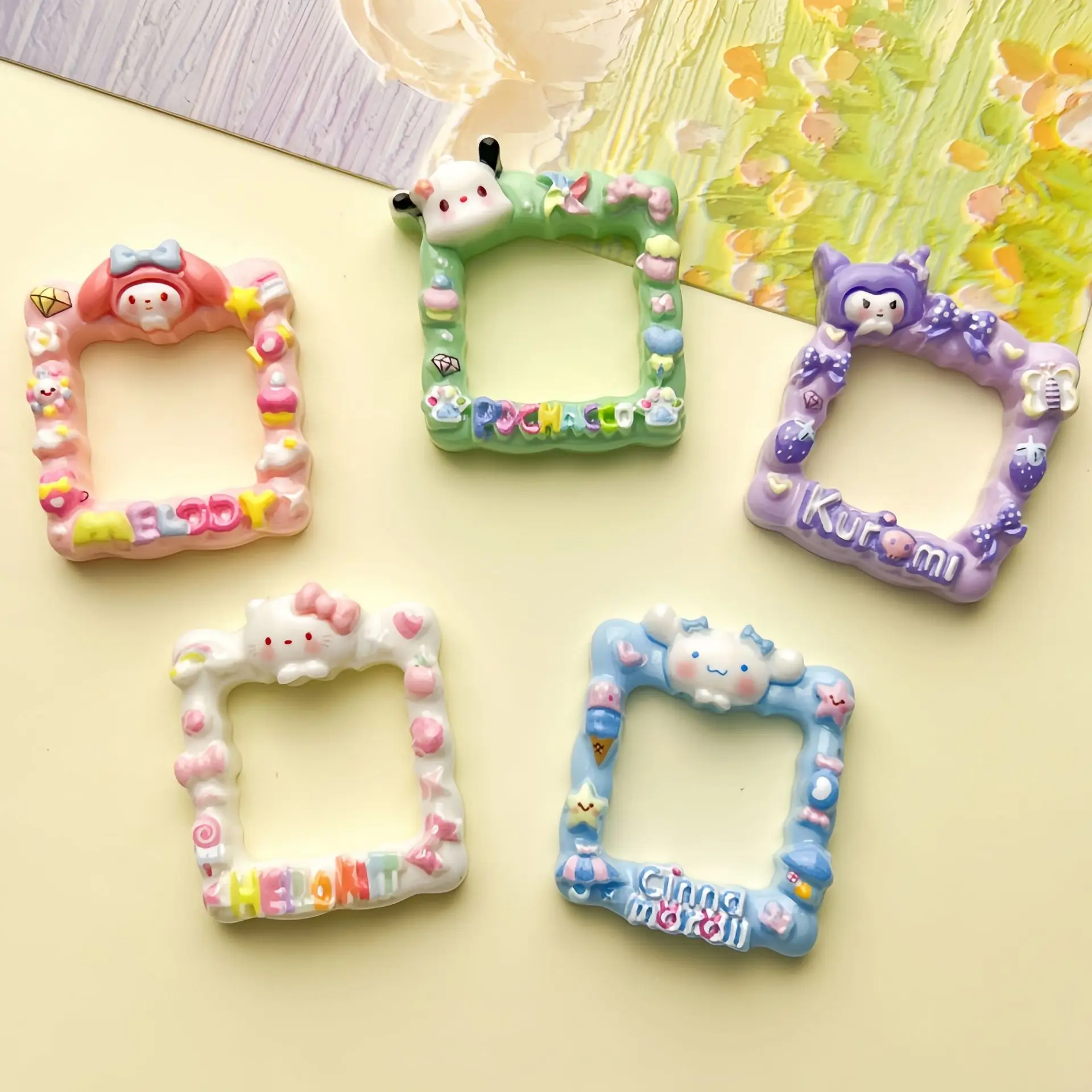 5pcs miniso cute sanrio dress up cartoon resin flatback cabochons for diy jewelry making handmade crafts materials