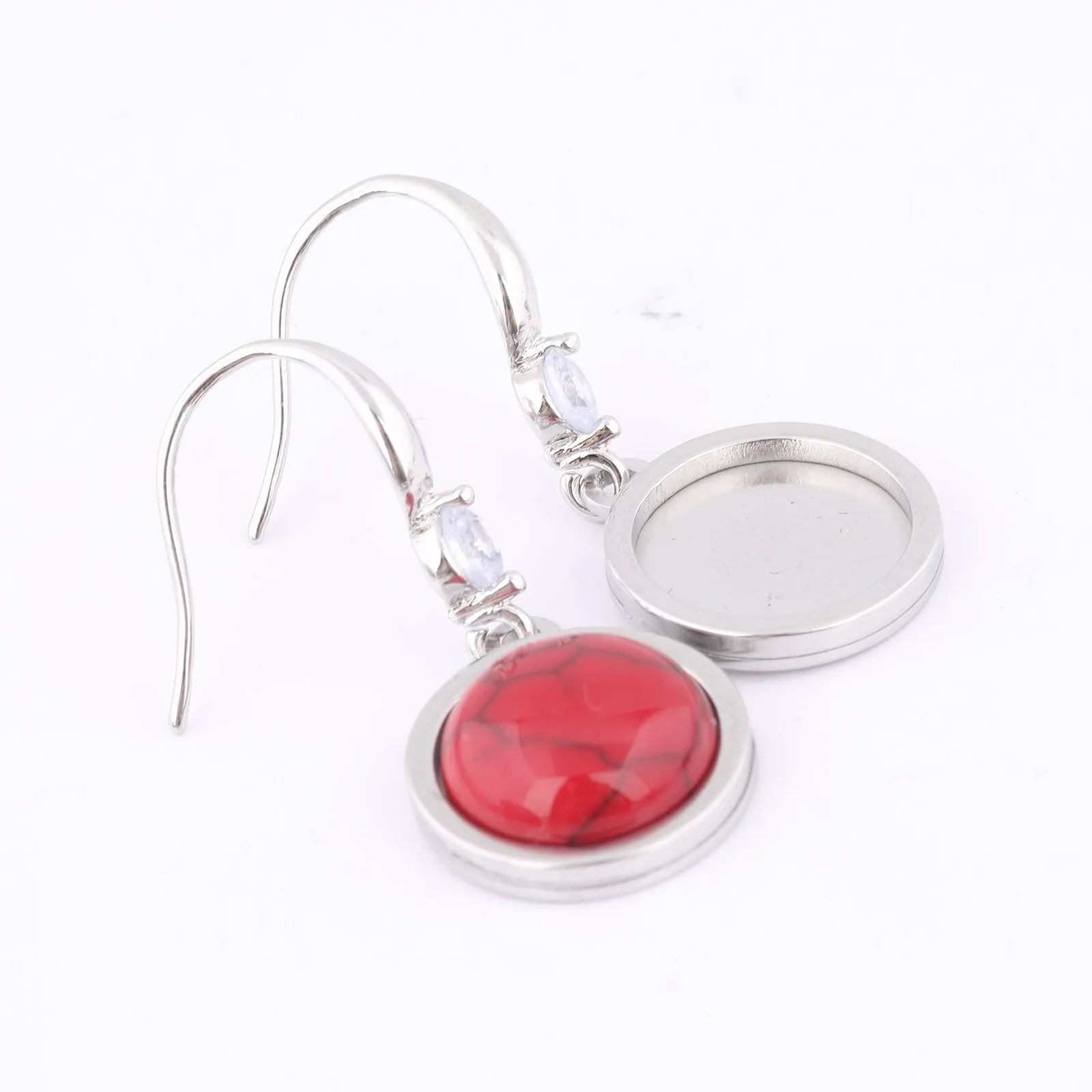 6pcs Stainless Steel Fit 12mm Cabochon Earring Base Setting Blanks Diy Zircon Earrings Hooks Findings For Jewelry Making