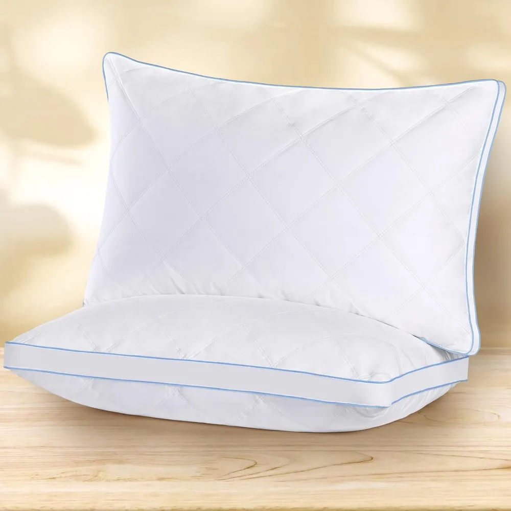 

Luxury Goose Feathers Pillow with 100% Cotton Cover, Medium Firm Bed Pillow Queen Size Set of 2,Good for Side