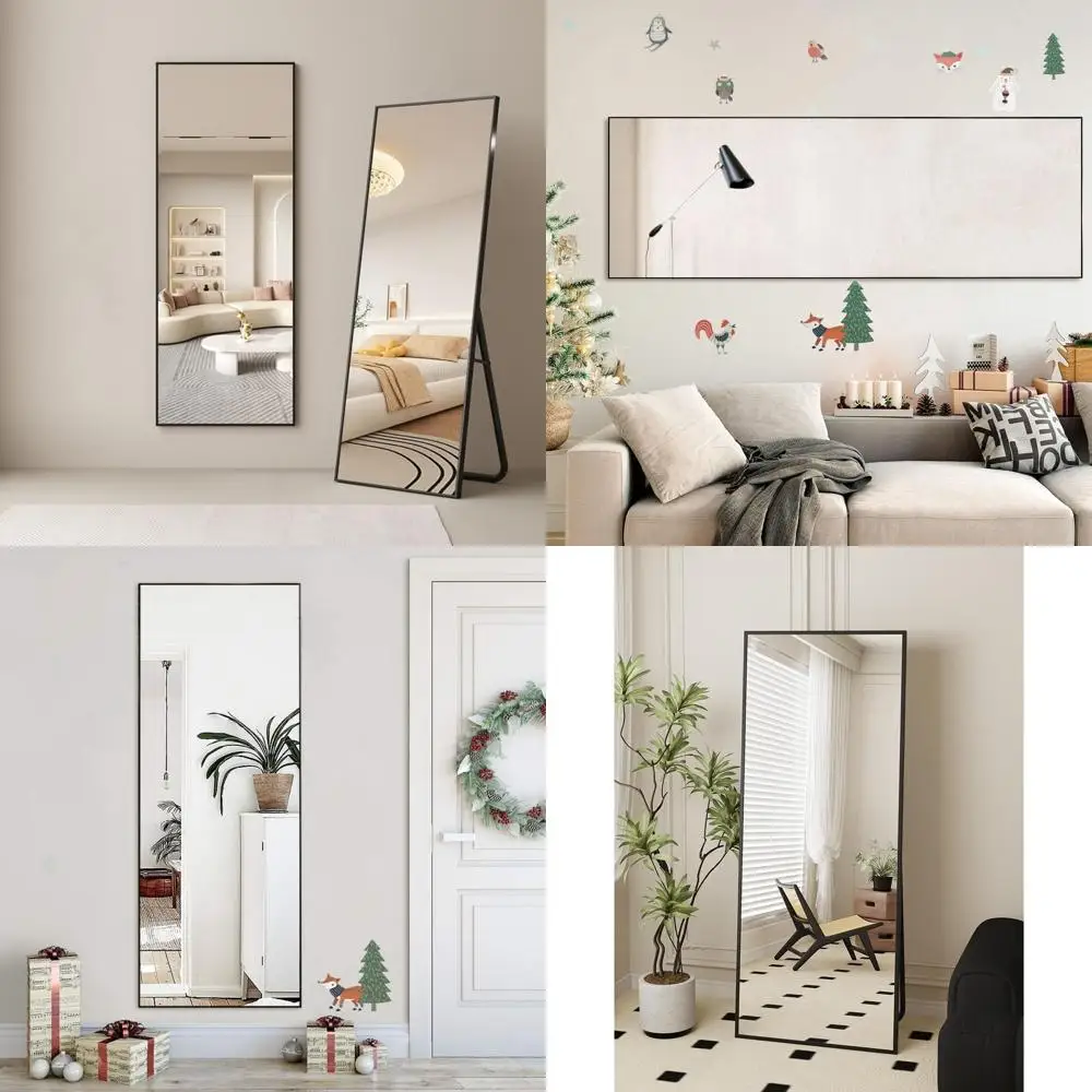 Espelho de parede de comprimento total, 64 x 21, inclinado ou pendurado, moldura preta, ideal para quartos e vestiários, melhora seu espaço