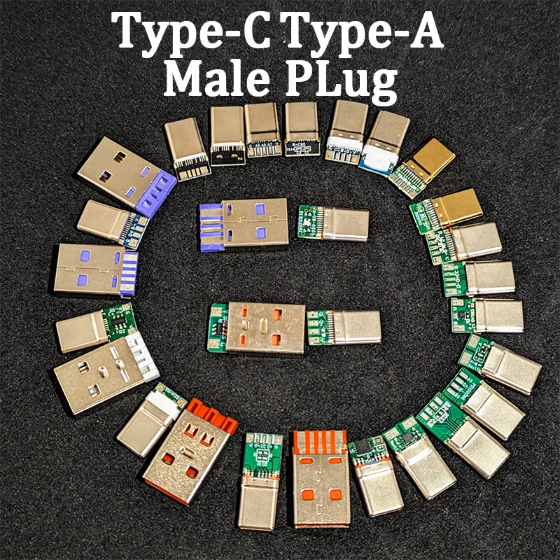 2-шт-usb-type-c-разъемы-для-быстрой-зарядки-60w-65w-100w-папа-с-пайкой-и-платой-pcb-usb-type-a-штекеры-папа-для-самостоятельной-сборки-otg-кабелей-и-зарядки-diy-комплект