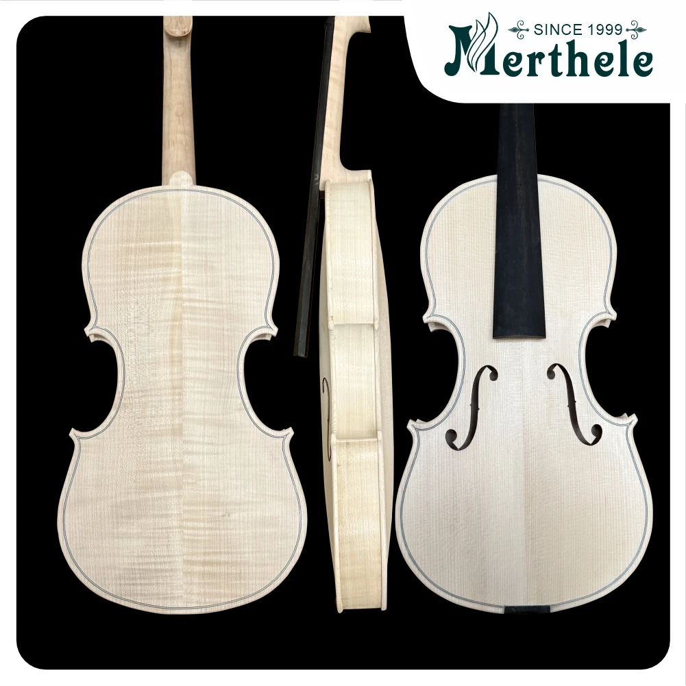 كمان 4/4 لهب القيقب بالحجم الكامل كمان غير مكتمل مصنوع يدويًا من خشب التنوب