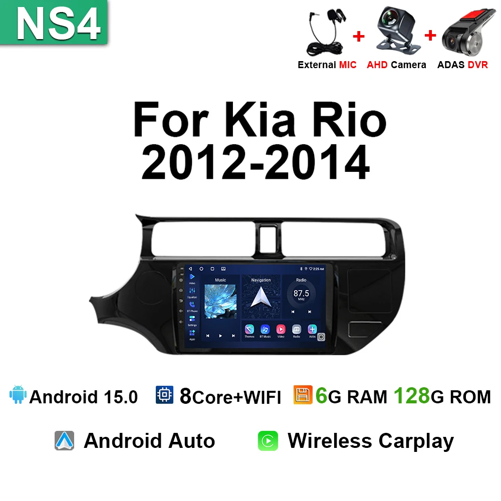 Android 15 Auto Draadloze Carplay Autoradio Voor Kia RIO 20012 2013 2014 Stereo Navigatie GPS Multimedia Video Player 4G 8G + 128 GB
