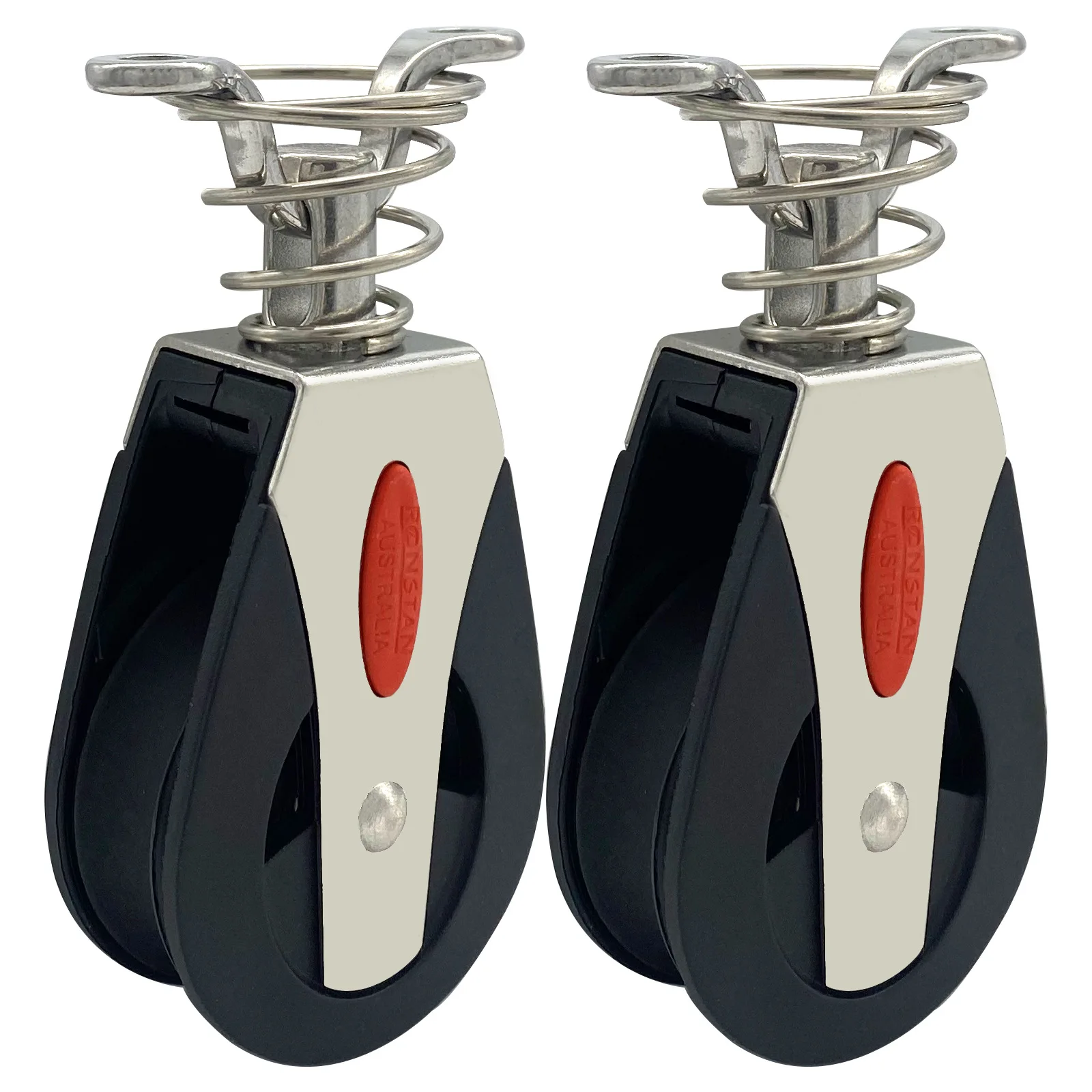 2PCS Marine Stainless Steel Spring Black Nylon ABS Fixed Eye Traction Pulley Block Boat Hardware Accessories