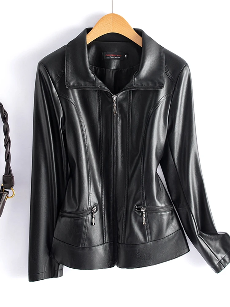  Ning Genuine Leather Jaet Women's ort Sle 2025 Spring Autumn New Korean Version Slim Fit Large Size Motorcycle ...