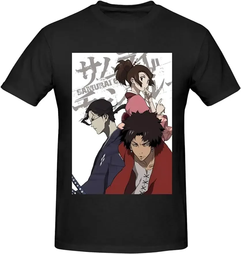 

Samurai Anime Champloo Shirt Men's Breathable Custom Cotton Short Sleeve Tshirt Fashion Casual Tops Tees Black