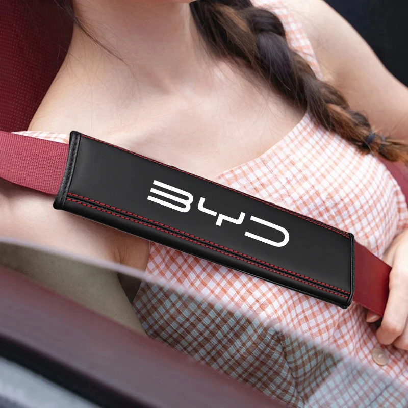 2PCS Leather Car Seat Belt Cover Shoulder Pads For BYD F3 E6 Atto 3 Yuan Plus Song Max F0 G3 I3 DM-i Dolphin Auto Accessories