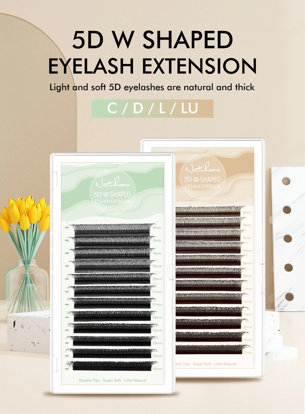 NATUHANA W-Form 5D 4D 3D Farbige Wimpernverlängerungen Vorgefertigte Volumenfächer W-Form Wimpern Natürliche Weiche Künstliche Wimpern – Detail 1