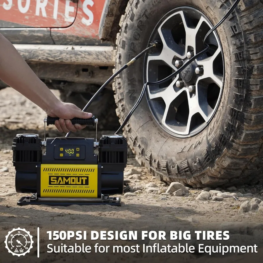 12V Digital Air Compressor Offroad Portable Inflator 12.3 CFM Air Pump Max 150PSI for Heavy-Duty Tires with LCD Control