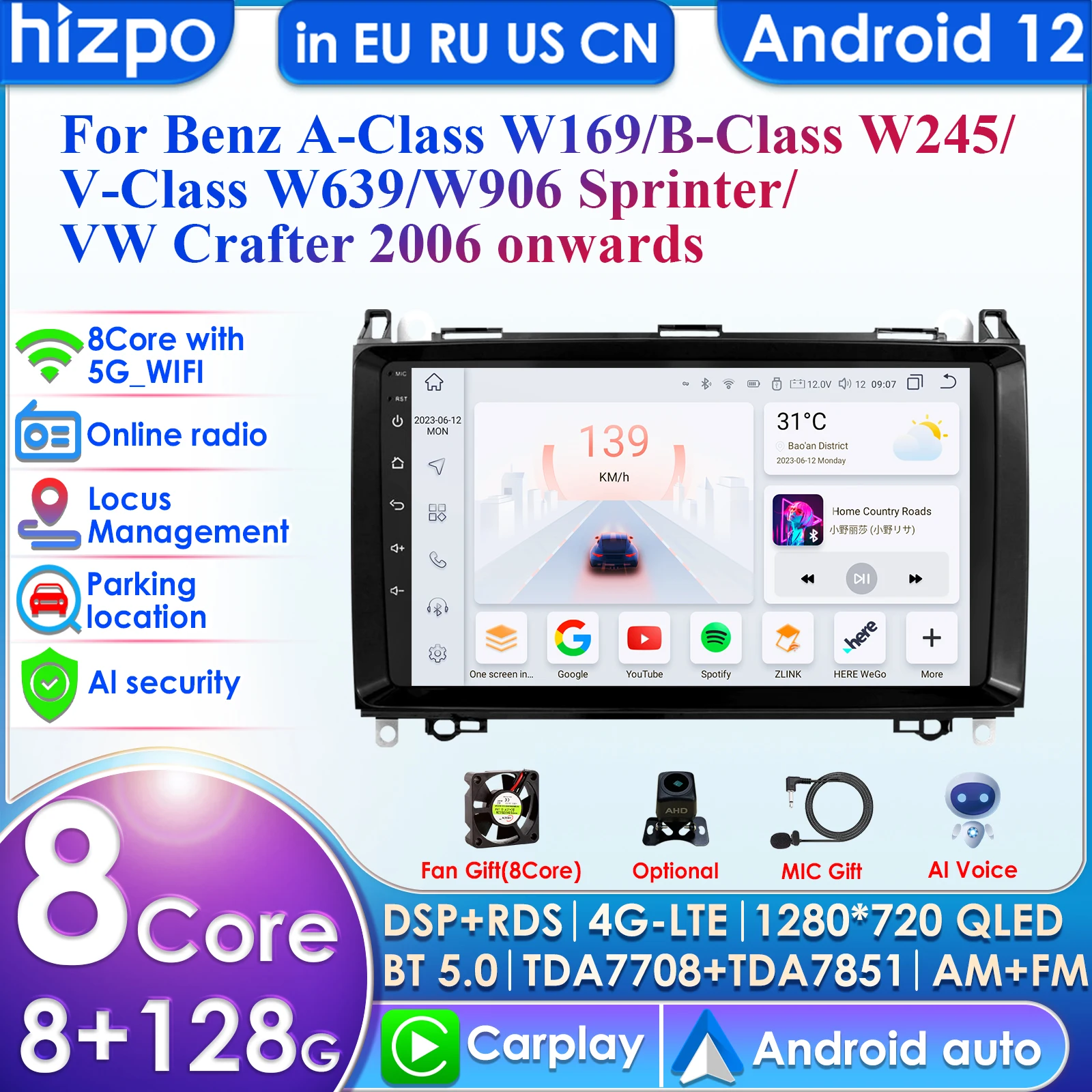 

9'' 7862 DSP Car Radio For Mercedes Benz W169 W245 B200 W906 Sprinter W639 Vito GPS Nav CarPlay Android Auto 4G 2 din 2din Video