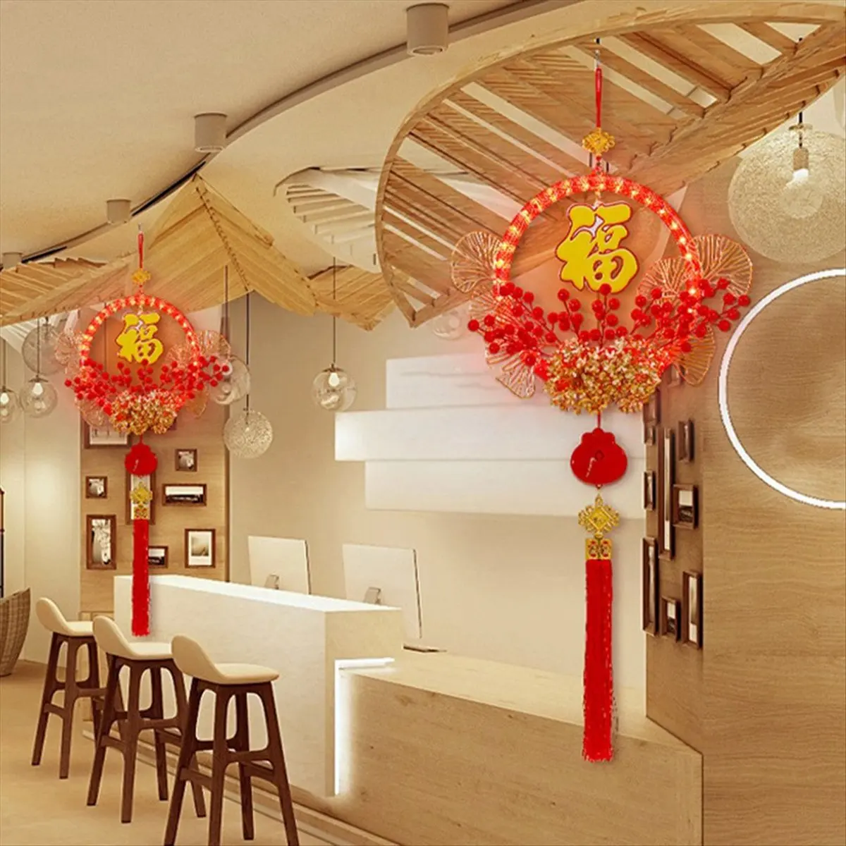 MYdaY- الصينية القمرية سعيدة السنة الجديدة متوهجة أضواء غامضة متوهجة إكليل مجموعة المواد أضواء ملونة المحيطة قطع معلقة، S B #2