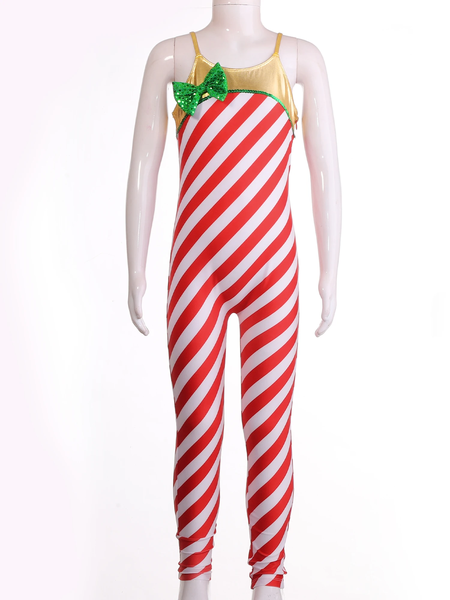 Kids Girls Christmas Dance Costumes Candy Cane Ballet Dance Leotard Full Body Gymnastics Jumpsuit Festival Christmas Performance