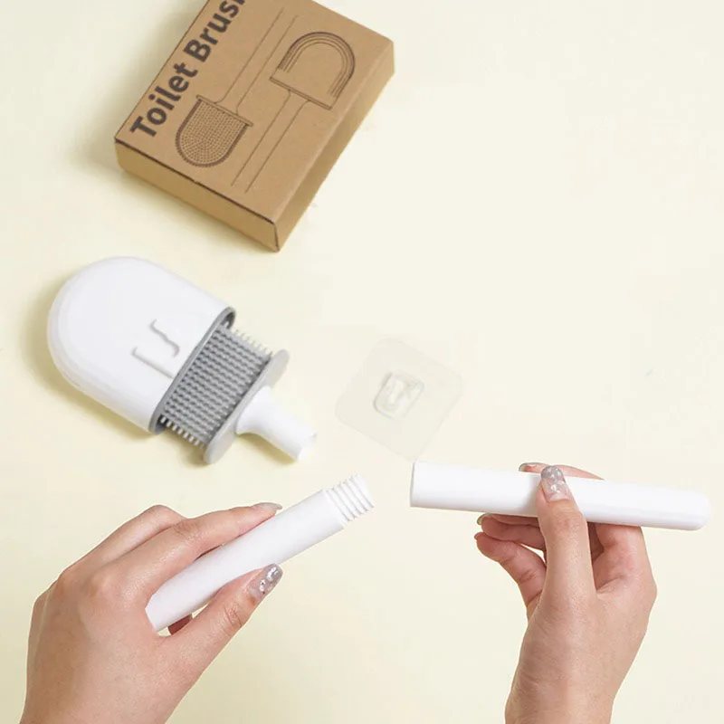 

Wall Mount Toilet Brush Soft Bristle Free Gap Bathroom Cleaning Brush with Removable Handle