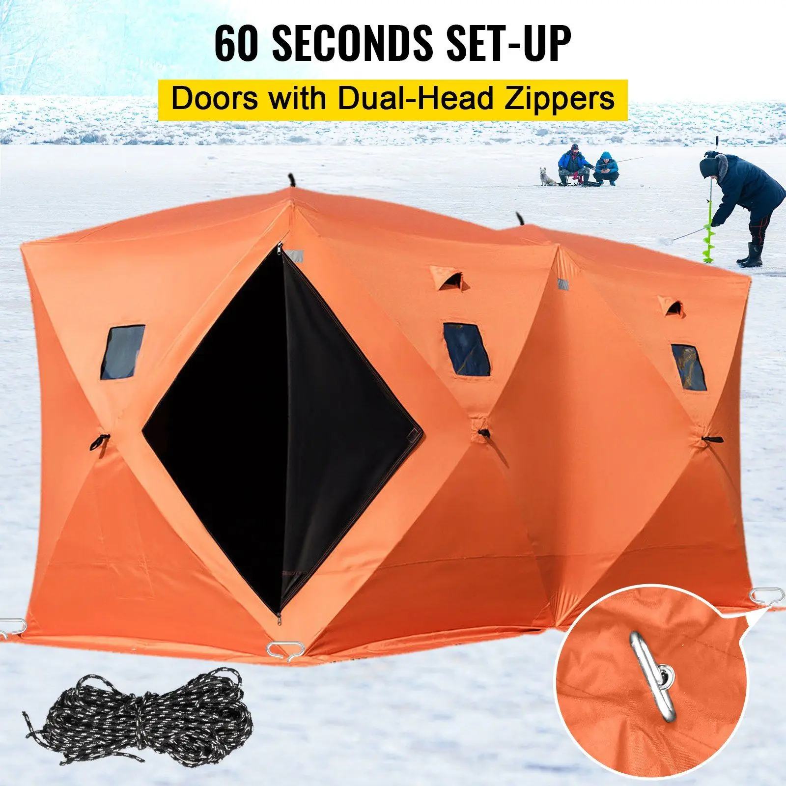 8 Person Ice Fishing Shelter, Pop-Up Portable Insulated Ice Fishing Tent, Waterproof Oxford Fabric Orange