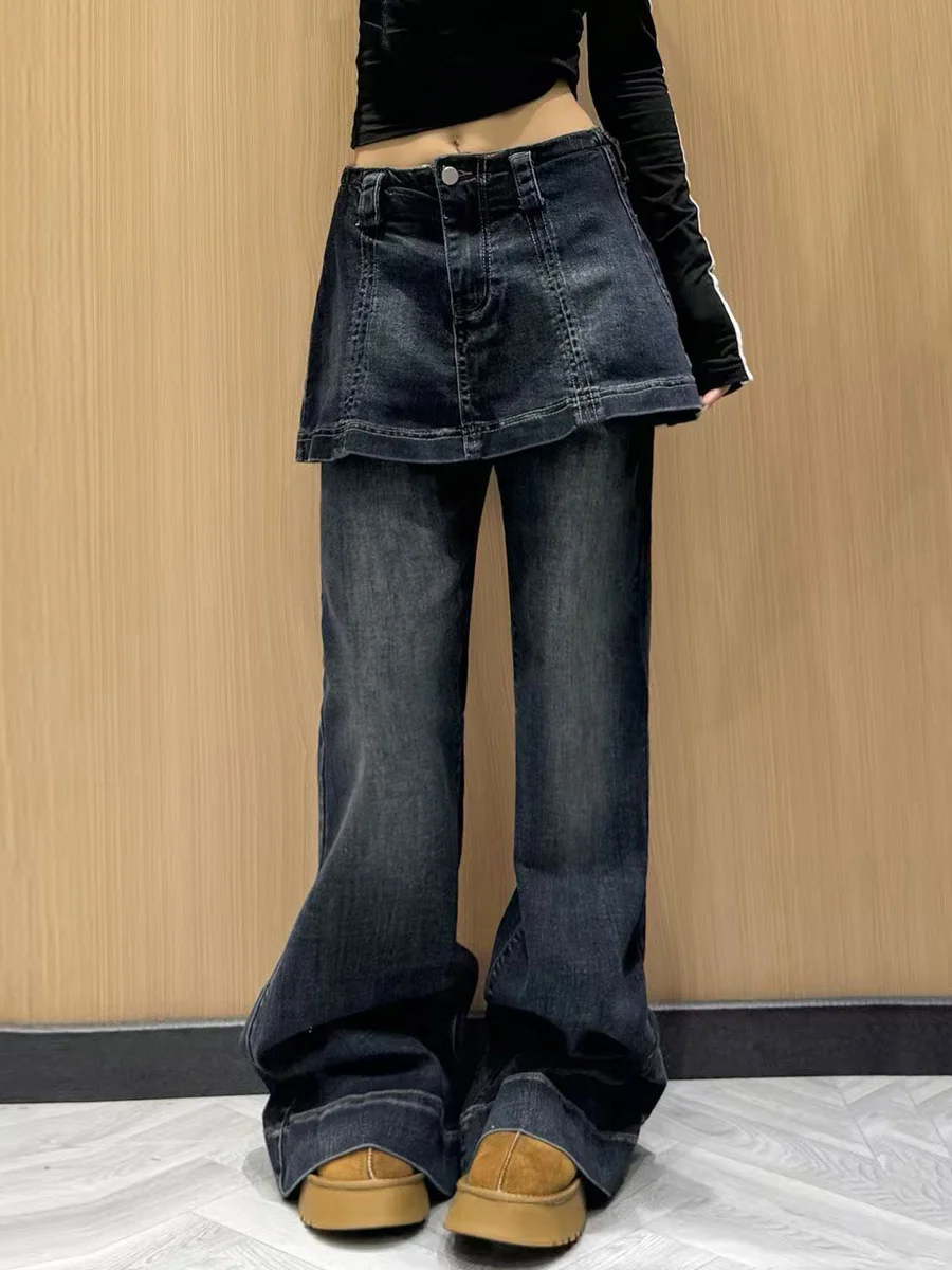 American Design Schlankheits-Mikro-ausgestellte bodenlange Jeans Damen-Jeans mit hoher Taille und geradem Bein für den Herbst