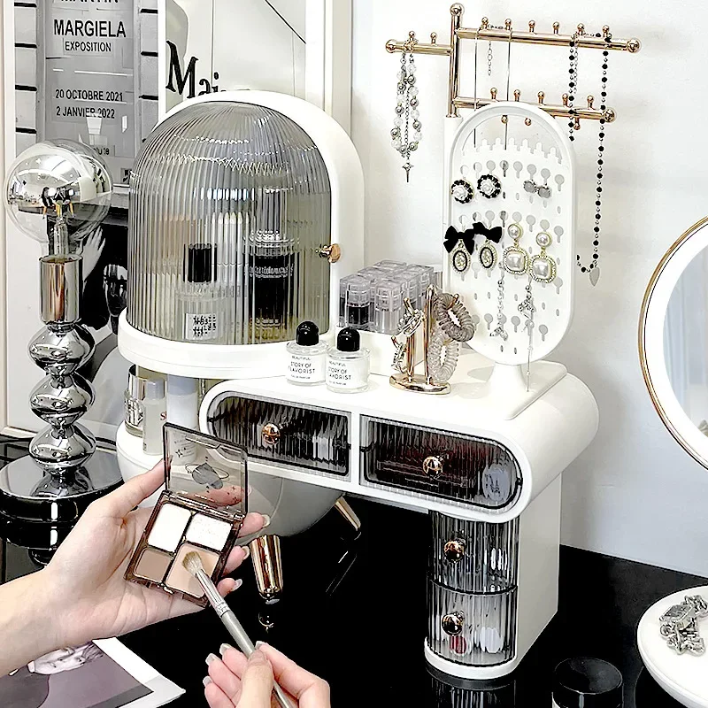 

25Luxury Dressing Table Cosmetics Storage Box Set Desktop Jewelry Integrated Dustproof High-Grade Household with Mirror Skincare