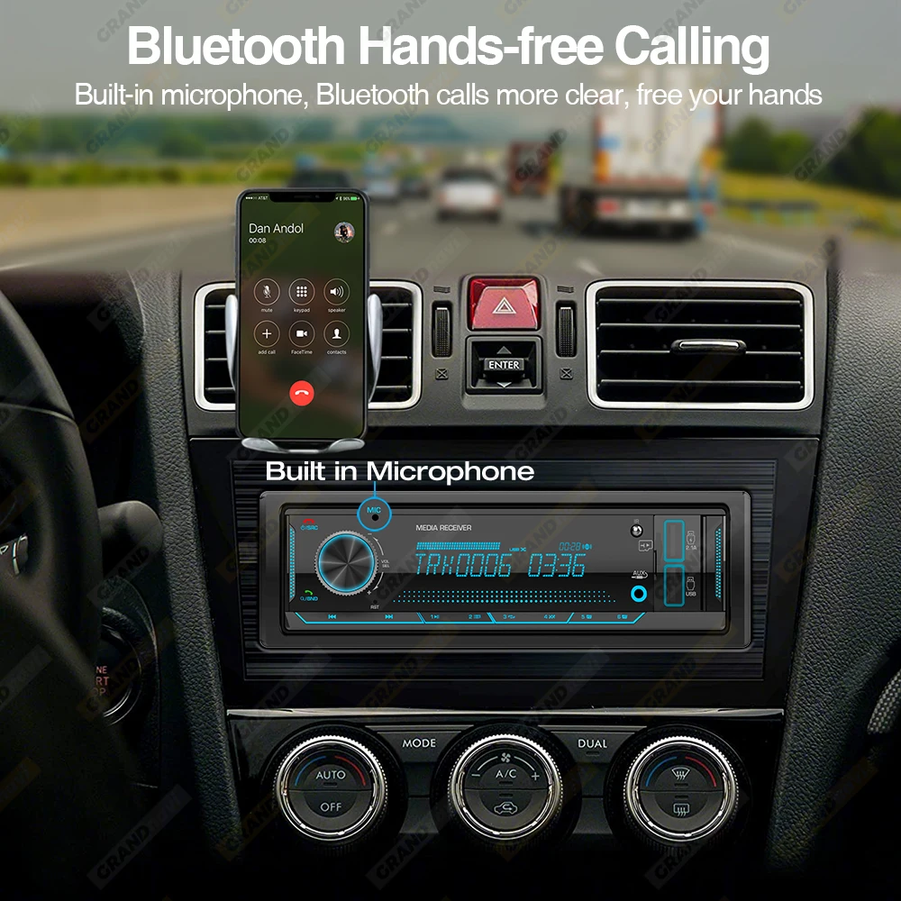 Car Radio 1 din Stereo Player Digital Bluetooth MP3 Player FM Radio Stereo Audio Music USB/SD with In Dash AUX Input