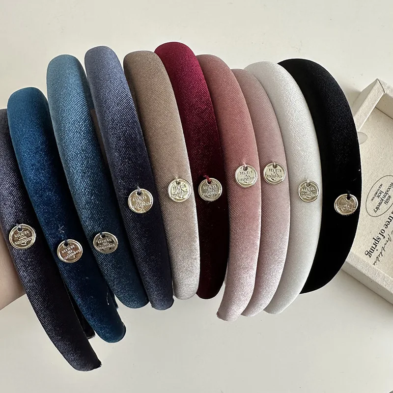 

Sweet Velvet Headbands Women Girls Vintage Elegant Headbands Solid Color Fabric Sponge Thick Hair Hoop Headwear Hair Accessories