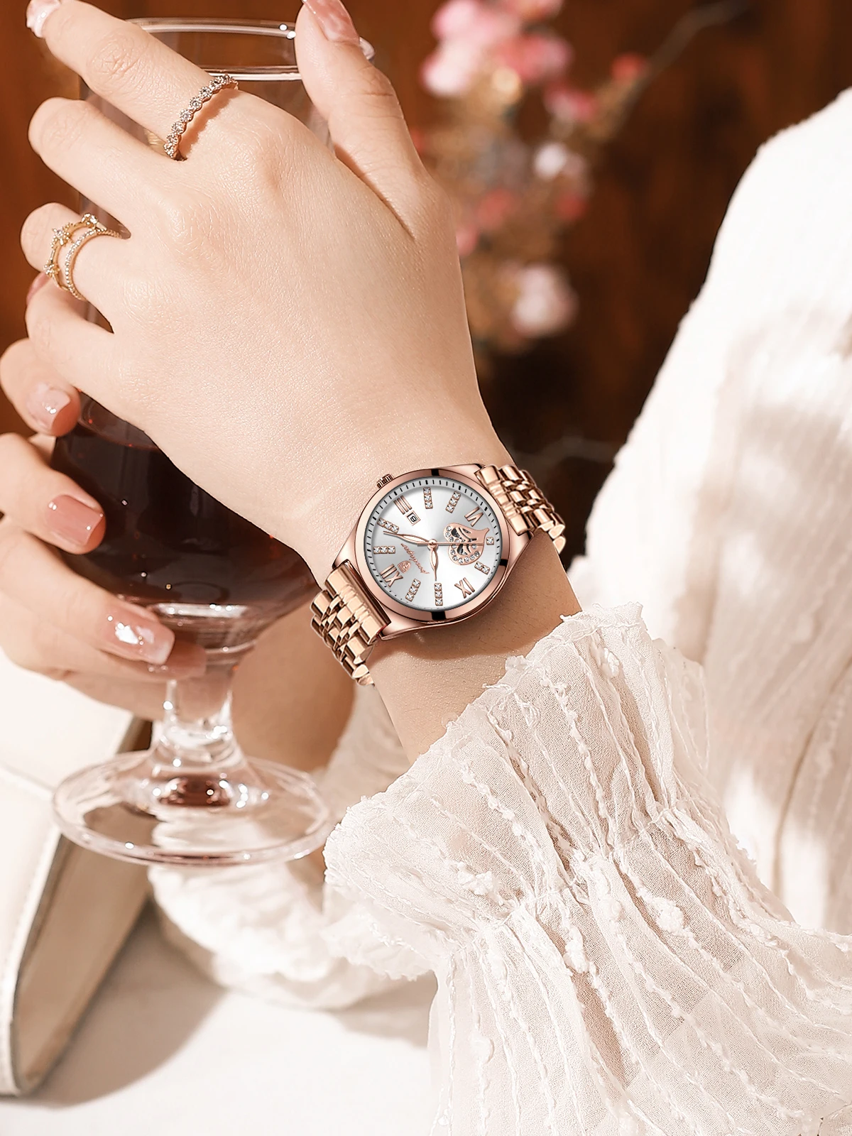 POEDAGAR Luxus Uhren Für Frauen Wasserdicht Leucht Datum Edelstahl Frau Uhr Elegante Mode Quarz Damen Armbanduhr – Detail 15