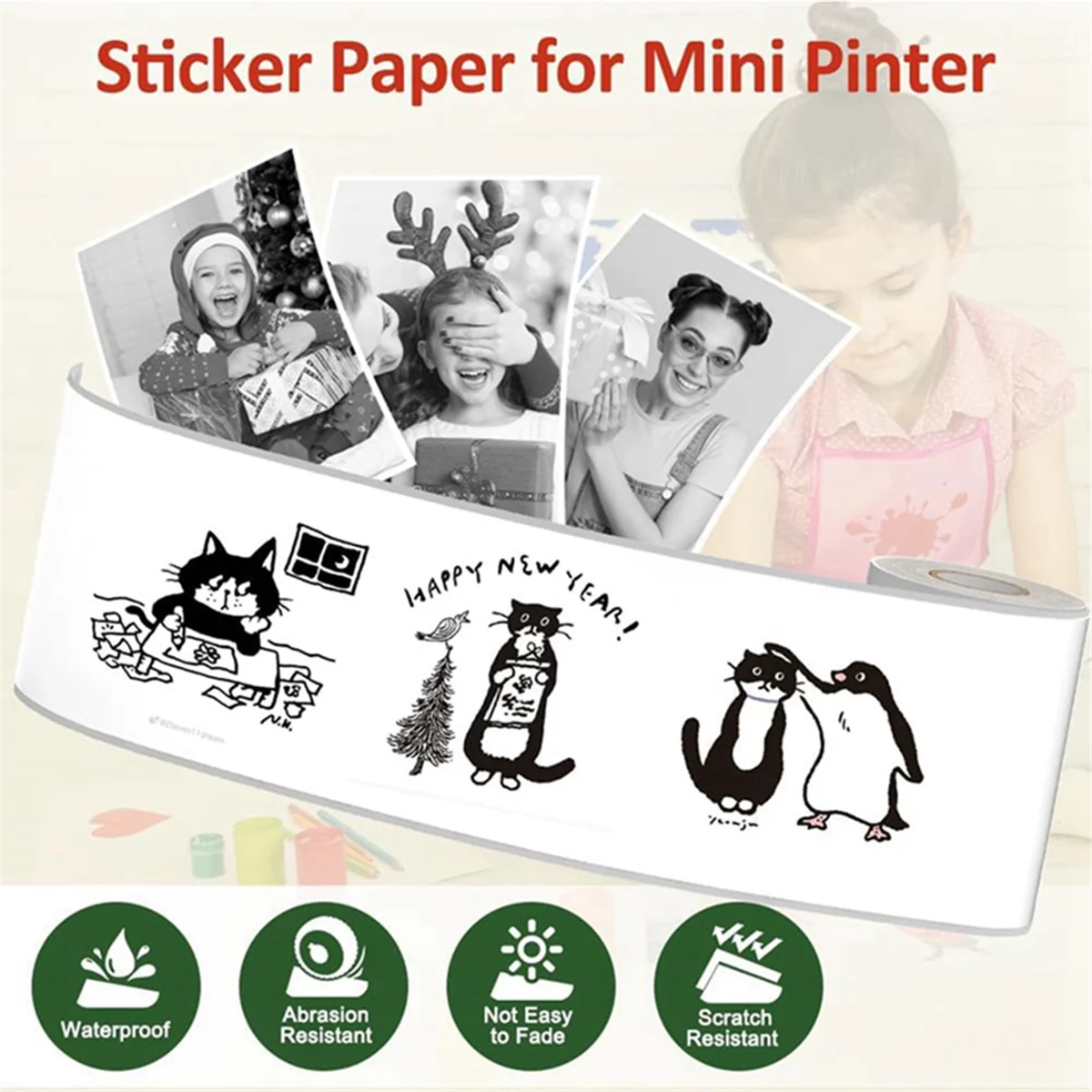 Carta adesiva per Mini stampante tascabile a 6 rotoli, carta termica autoadesiva 30X57mm per stampante tascabile, nera su bianco