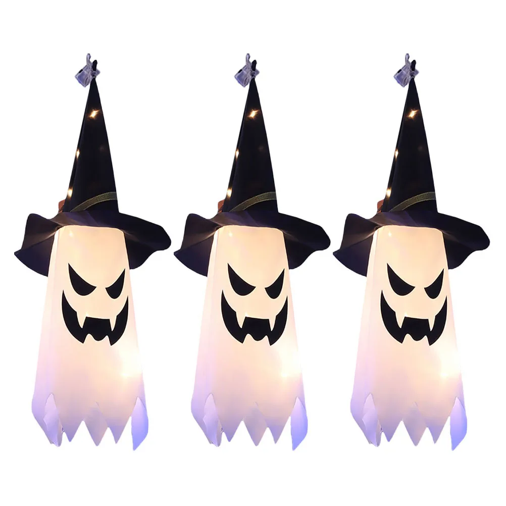 

3 Pcs Wizard's Hat Color Light Glowing Ghost Witch Halloween LED Lamp Party Props Decorate Favors Fabric