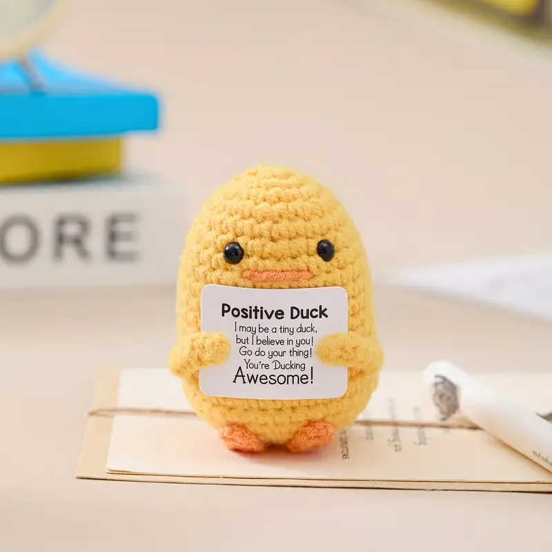 Cute Crochet Duck with Card Creative Pocket Knitted Duck Doll Positive Crochet Emotional Duck Gift for Friends Home Decoration