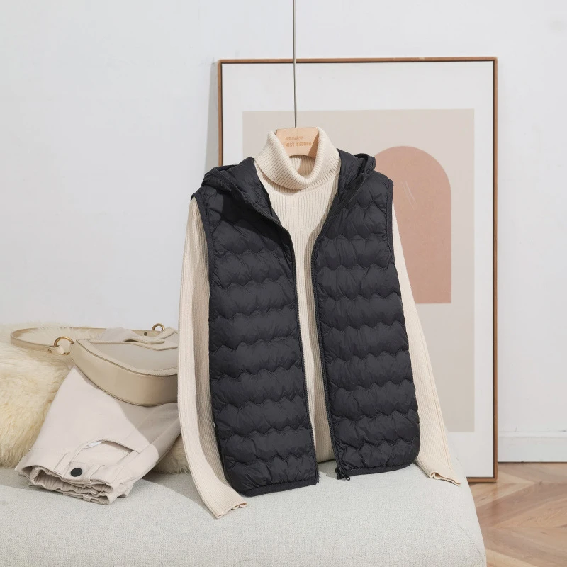 Schinteon Women's 90% Lightweight White Duck down Vest Autumn Winter Warm Top with Hood 2026 New Sleeveless Jacket
