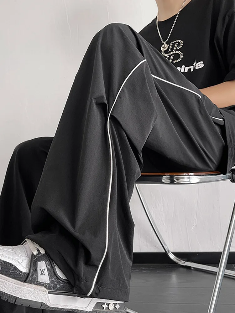 

Мужские летние тонкие повседневные брюки из ледяного шелка Qui Dry Stripe, модные американские модные брендовые брюки большого размера, спортивные прямые брюки...