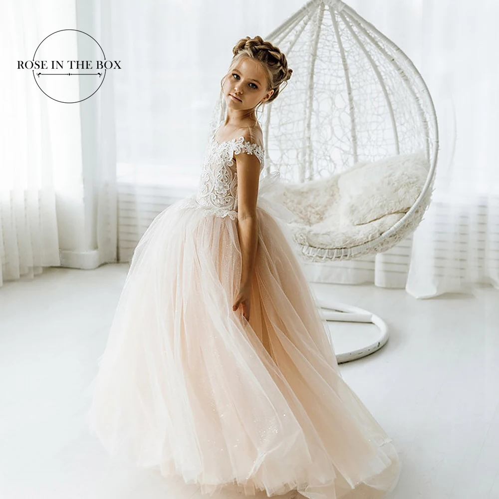 Glitter Tulle Princess Flower Girl Dresses 2022 Lace Ball Gown First Communion Dresses For Girls Robe Mariage Enfant Fille