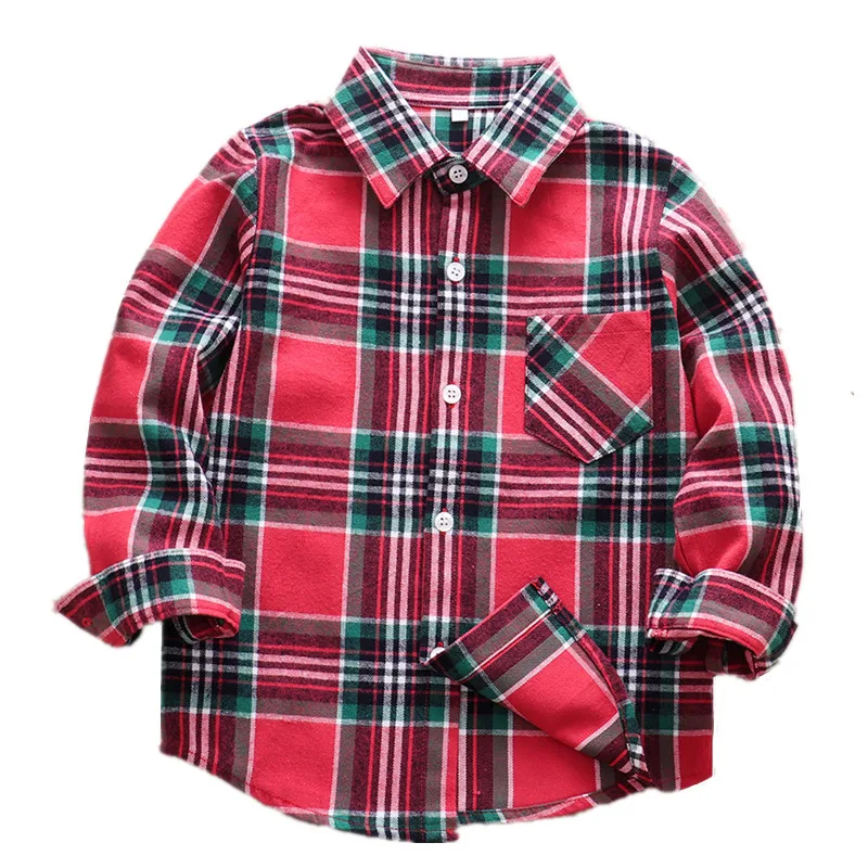 2024 Children Flannel Shirt Button Down Design Kids Long Sleeve Blouse For Baby Boys Girls Age 1-10 Years Wear LC389