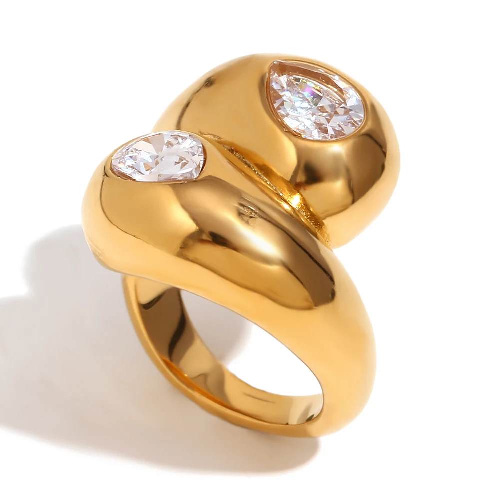 E.B.belle – bague en Zircon en forme de gouttelette d'eau, Double extrémité, sans ternissement, en acier inoxydable, hypoallergénique, Style minimaliste, bijoux cadeaux