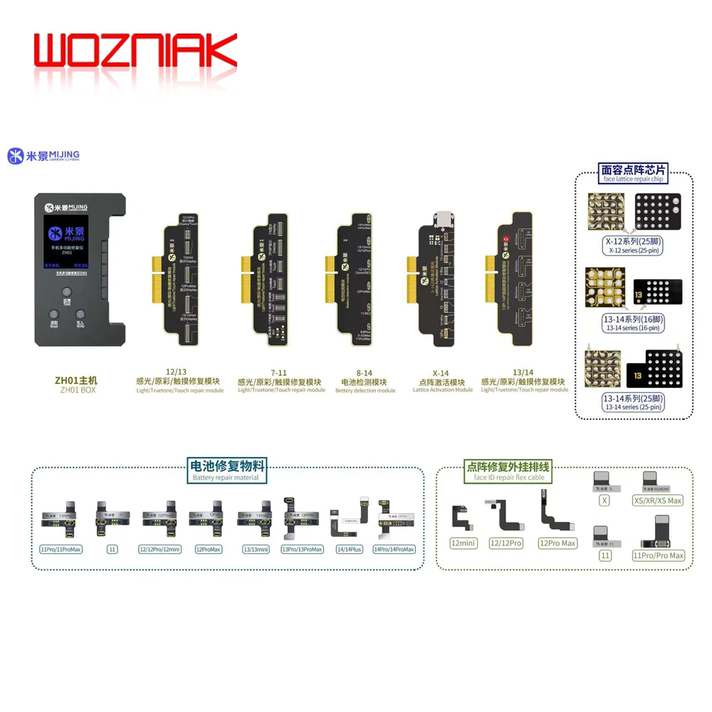 MIJING ZH01 โปรเจกเตอร์แมทริกซ์จุด สำหรับซ่อมบัตรหน้าจอและแบตเตอรี่ iPhone X/XR/XS/11/12/13/14 Pro Max ด้วยเครื่องมือช่างเฉพาะทาง