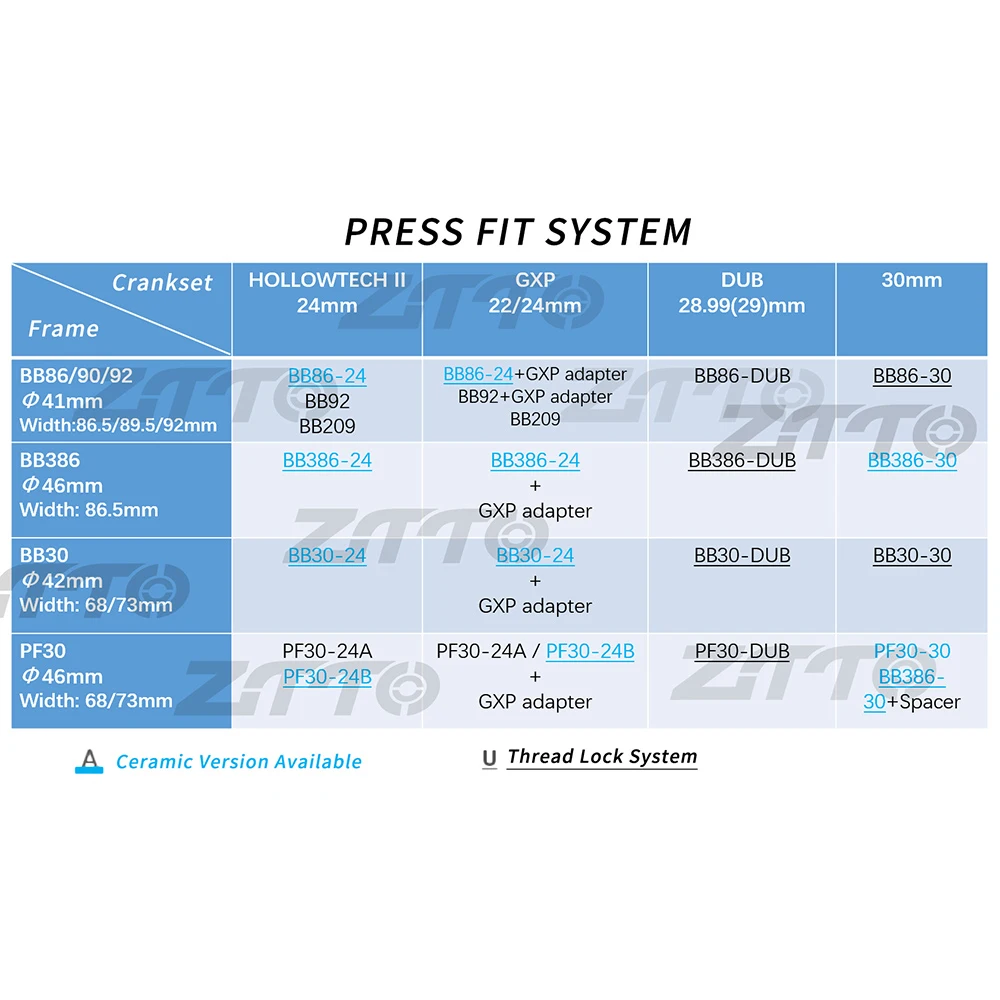 ZTTO BB92 BB90 BB86 Press Fit Bicycle Bottom Bracket And Install Tool 41mm MTB Road Mountain Bike Crankset 24 30mm GXP DUB Crank