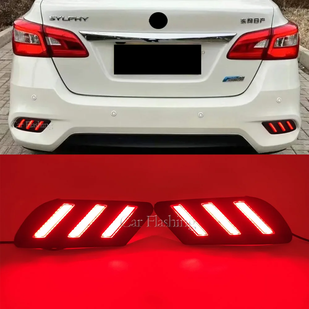 1 Pair Car LED Rear Fog Lamp Brake Light turn signal Bumper Lamp Reflector For Nissan Sentra Sylphy 2016 2017 2018 2019