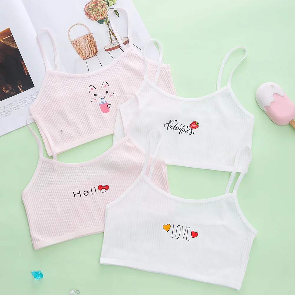 3Pcs New Cotton Developmental Girls 7-14 Years Old Thin Section Chest Underwear Comfortable Camisole Single Layer Student Bra