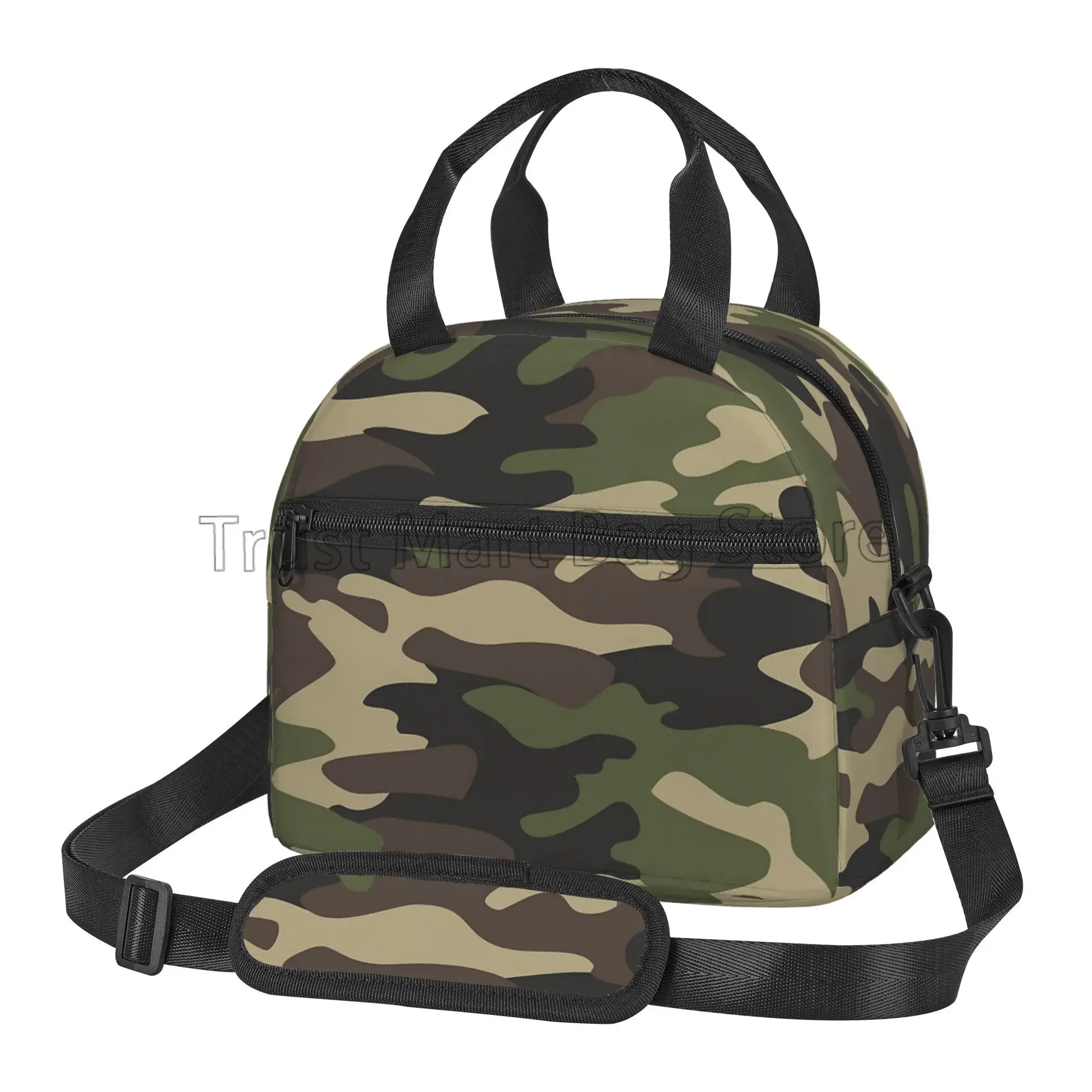 Green Camo Insulated Lunch Bag for Women Men Camouflage Waterproof Cooler Thermal Lunch Tote for Office Picnic Food Bento Box