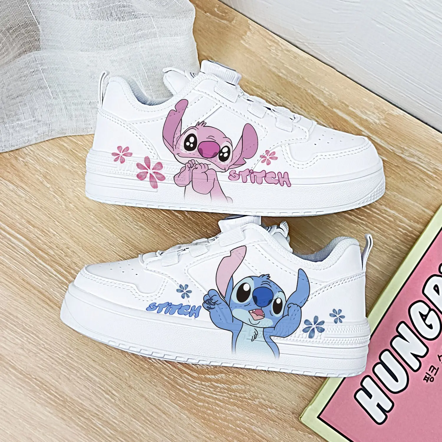 Stitch Sport Shoes Anime Disney angel Tennis Shoes Children print White Shoes Fashion Stitch Casual Sneakers Shoes 25-37