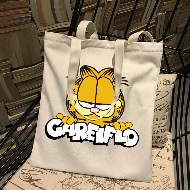 Garfield borsa a tracolla Anime Cartoon Cat borsa di tela stampata studente portatile borse di immagazzinaggio di cancelleria di grande capacità