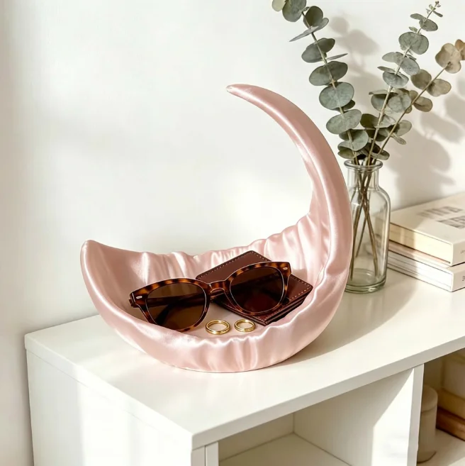 Plateau à bijoux en velours blanc imprimé en 3D, plateau décoratif pour table de toilette, plateau de rangement décoratif - article de décoration artistique pour la maison