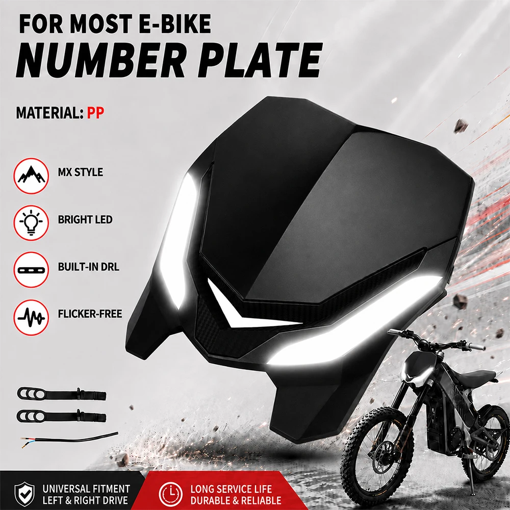 Motorcycle Number Plate Headlight Mask With LED Daytime Running Light Front Fairing Universal For Surron Lightbee Talaria E-Bike