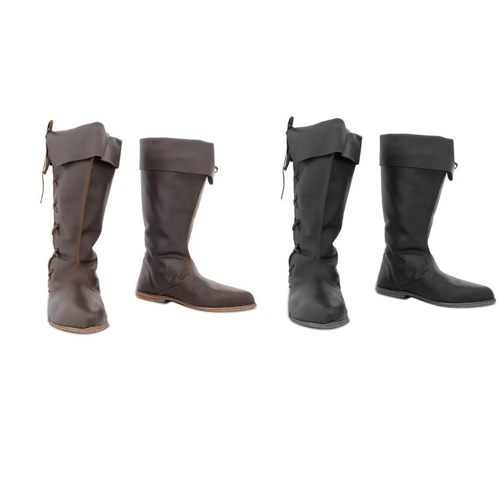 

Unisex Renaissance Boots Medieval PU Leather Pirate Boots Cowboy Distressed Shoes Chic Western Knight Boots