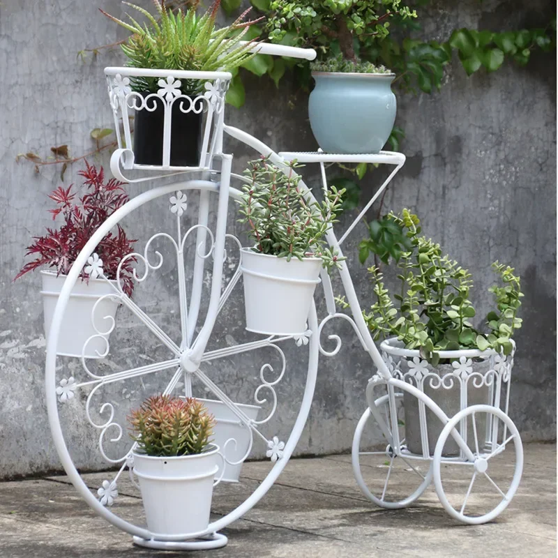 Creative European Bicycle Plant Stand Iron Multi-storey Courtyard Shelves For Plants French Garden Window Flower Shelves