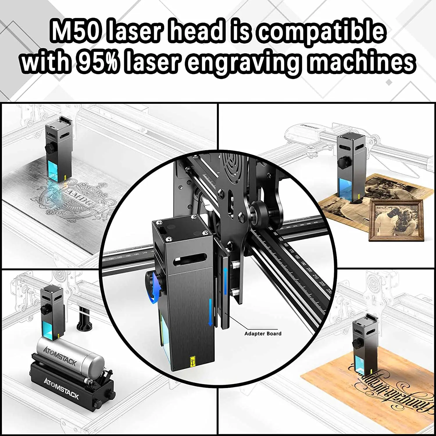 M50 modulo Laser ATOMSTACK testa di incisione 10W Power Design per macchina da taglio Laser CNC taglio fai da te 8.5mm intaglio del legno metallo