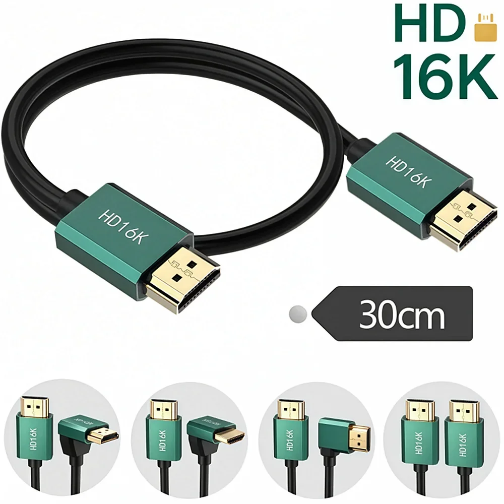 HDMI 2.2V 16K 8K Cable Mini Micro HDMI Male To HDMI Male Right/Left/Up/Down Short Cable for TV Monitor Laptop Projector Display