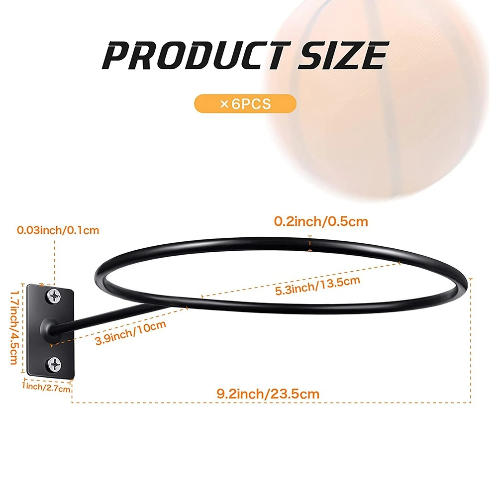 Paquete de 6 soportes de pared para exhibición de pelotas, estante de almacenamiento para pelotas, para baloncesto, fútbol, voleibol y fútbol