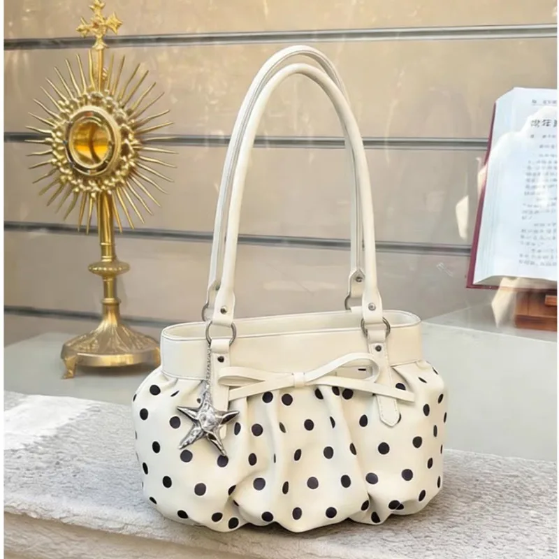 

Large Capacity Shoulder Bag for Women Commuter Trending Spring 2026Polka Dot Design With Star Pendant Casual Fashion PU Bag